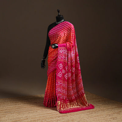 Pink - kutch tie-dye gajji silk bandhani saree with blouse