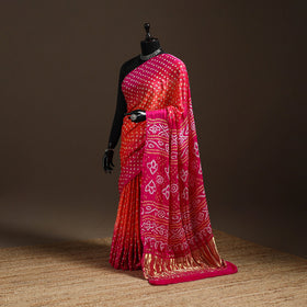 Pink - kutch tie-dye gajji silk bandhani saree with blouse