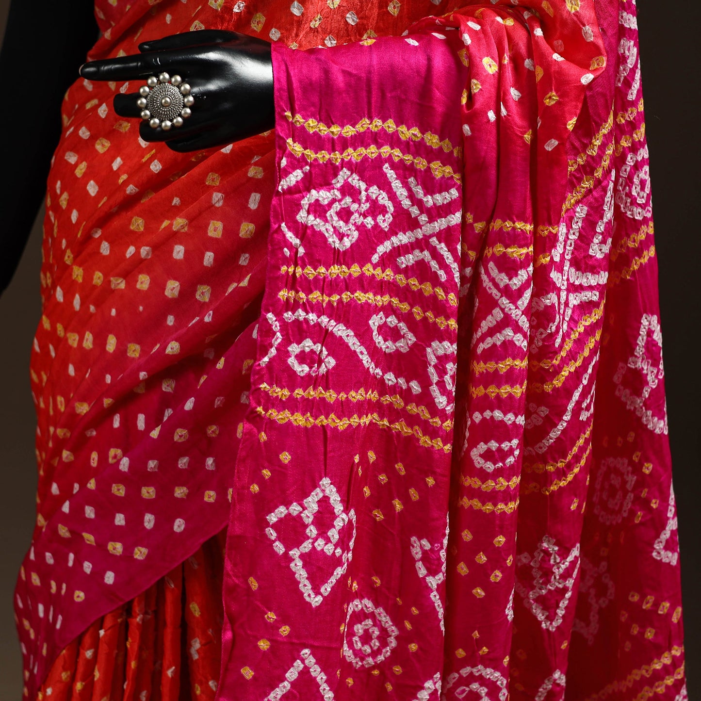 Pink - kutch tie-dye gajji silk bandhani saree with blouse