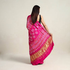 Pink - kutch tie-dye gajji silk bandhani saree with blouse