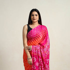 Pink - kutch tie-dye gajji silk bandhani saree with blouse