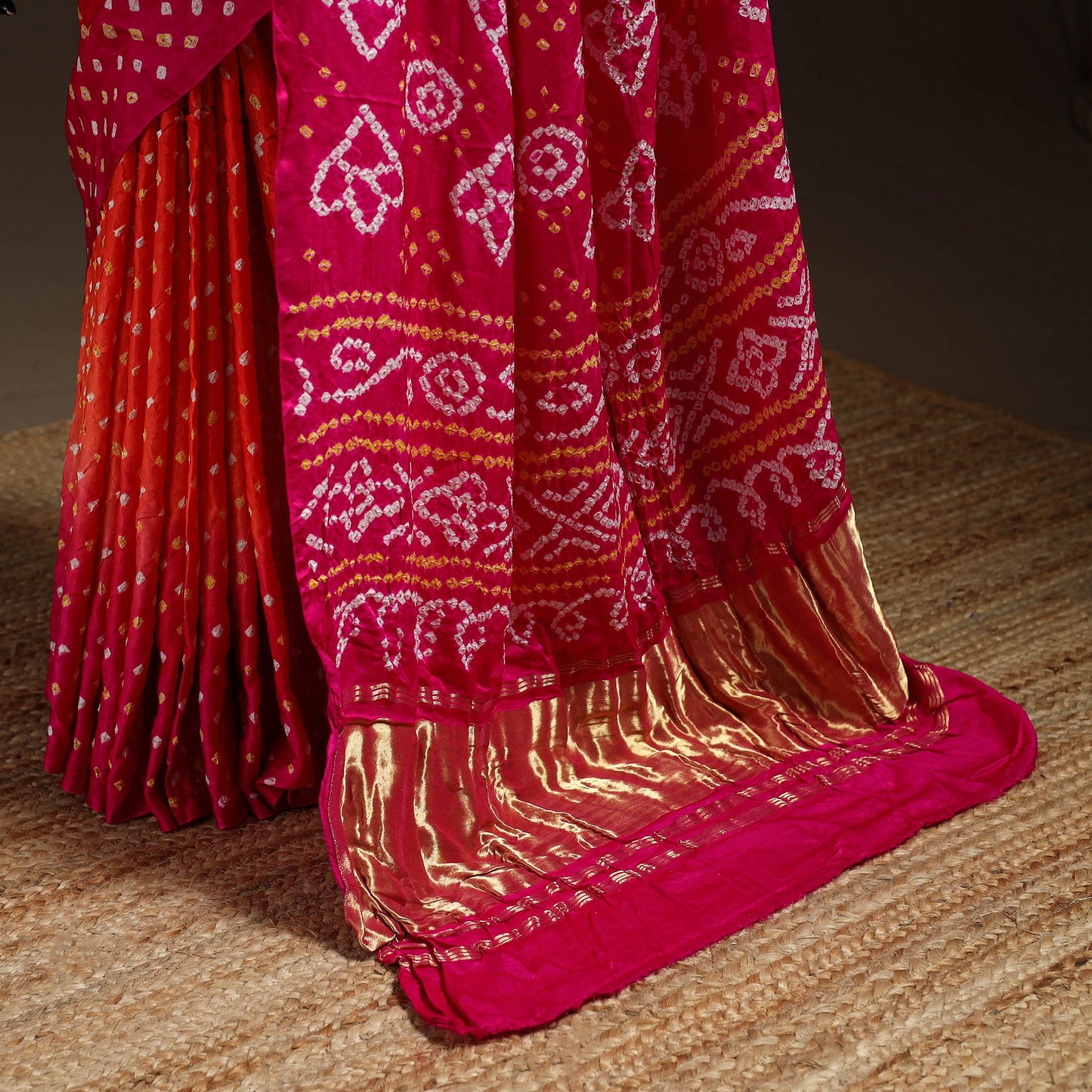 Pink - kutch tie-dye gajji silk bandhani saree with blouse