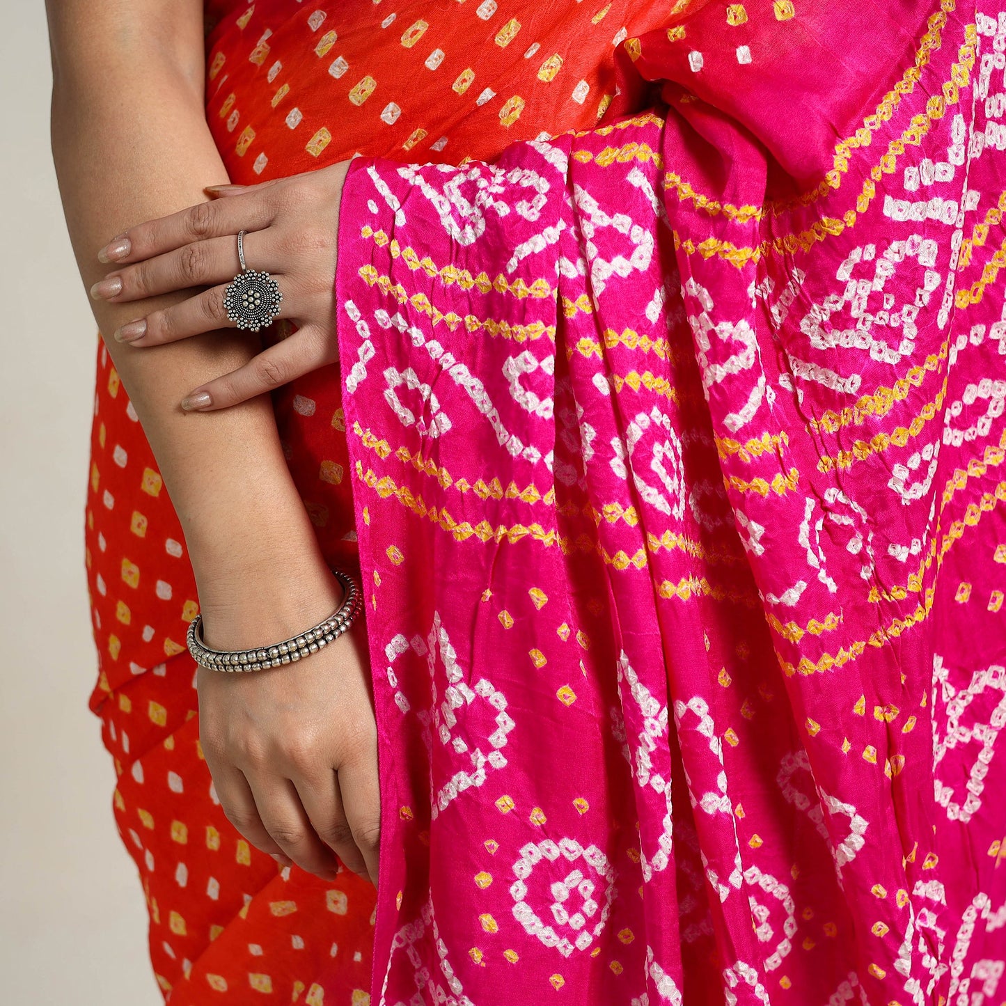 Pink - kutch tie-dye gajji silk bandhani saree with blouse