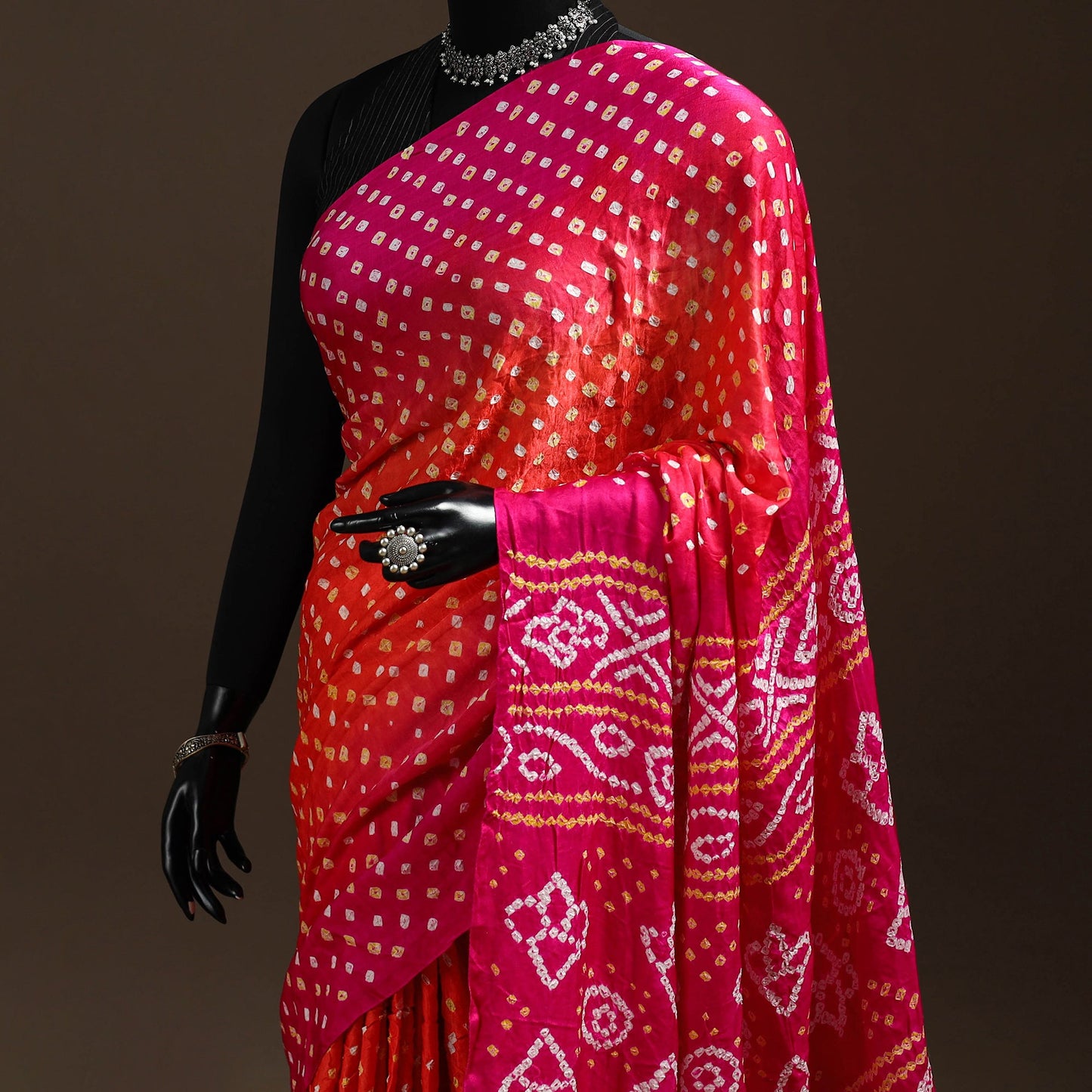 Pink - kutch tie-dye gajji silk bandhani saree with blouse