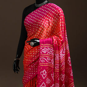 Pink - kutch tie-dye gajji silk bandhani saree with blouse