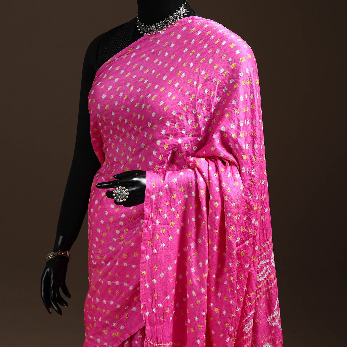 Pink - kutch tie-dye gajji silk bandhani saree with blouse