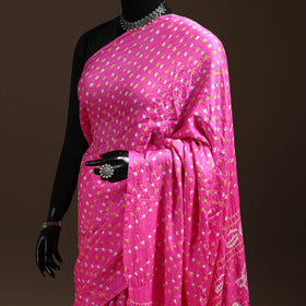 Pink - kutch tie-dye gajji silk bandhani saree with blouse