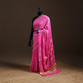 Pink - kutch tie-dye gajji silk bandhani saree with blouse