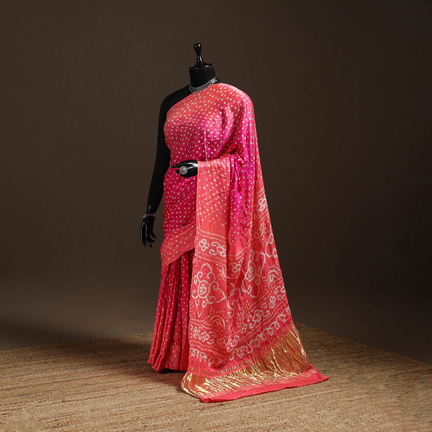 Pink - kutch tie-dye gajji silk bandhani saree with blouse