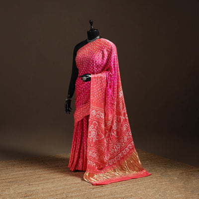 Pink - kutch tie-dye gajji silk bandhani saree with blouse