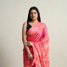 Pink - Kutch Tie-Dye Gajji Silk Bandhani Saree with Blouse Piece 15
