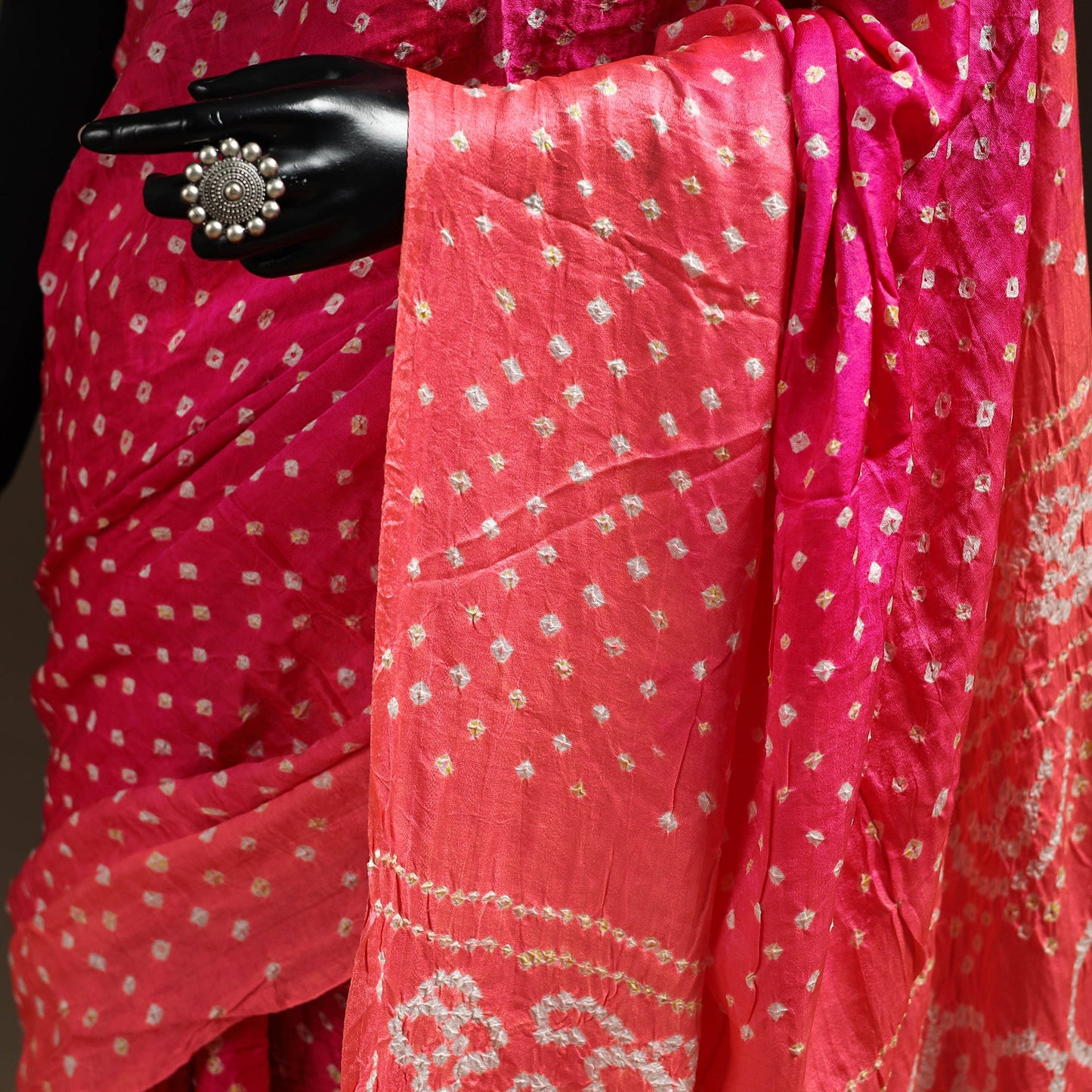 Pink - kutch tie-dye gajji silk bandhani saree with blouse