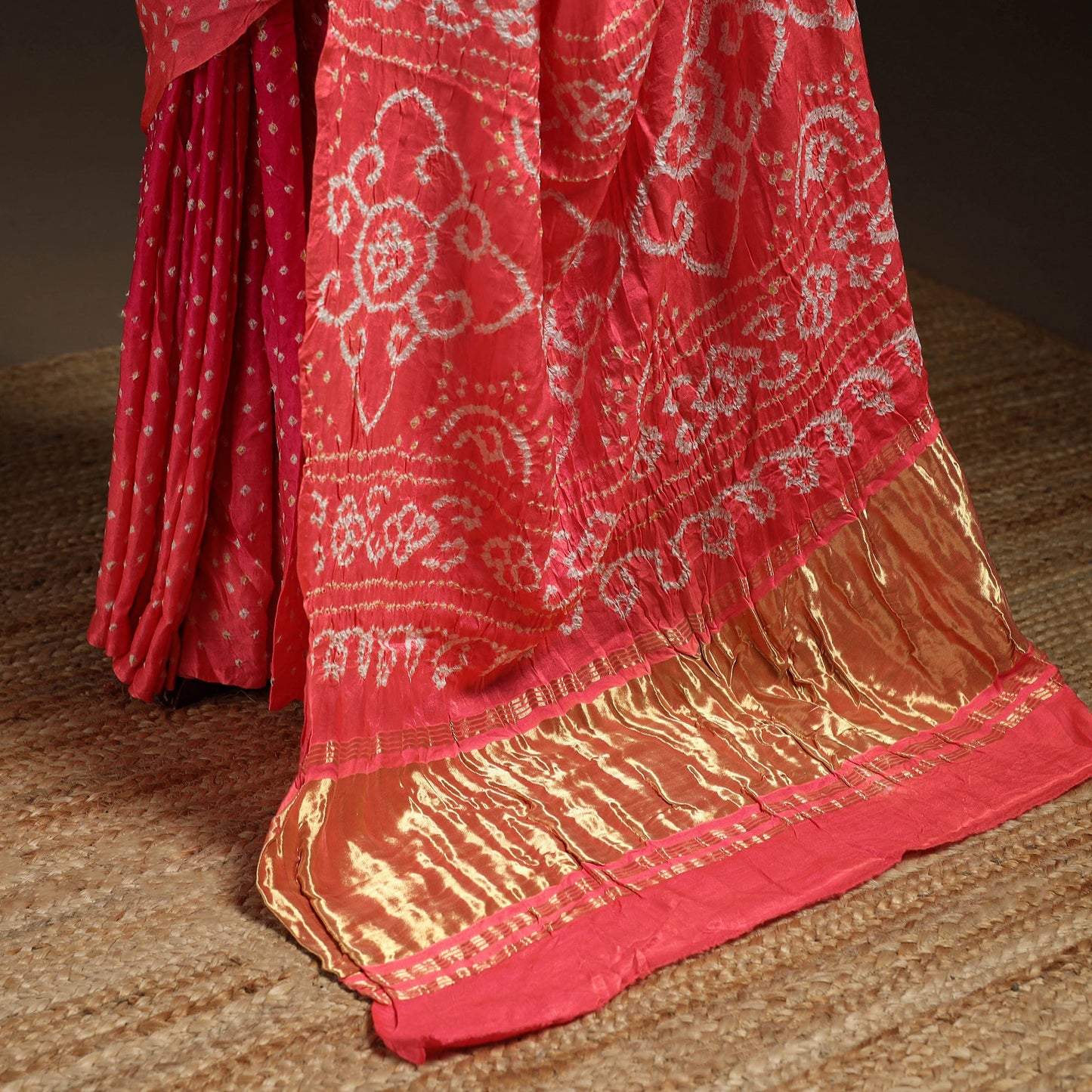 Pink - kutch tie-dye gajji silk bandhani saree with blouse