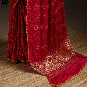 Pink - kutch tie-dye modal silk bandhani saree with zari