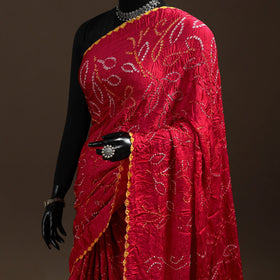 Pink - kutch tie-dye modal silk bandhani saree with zari