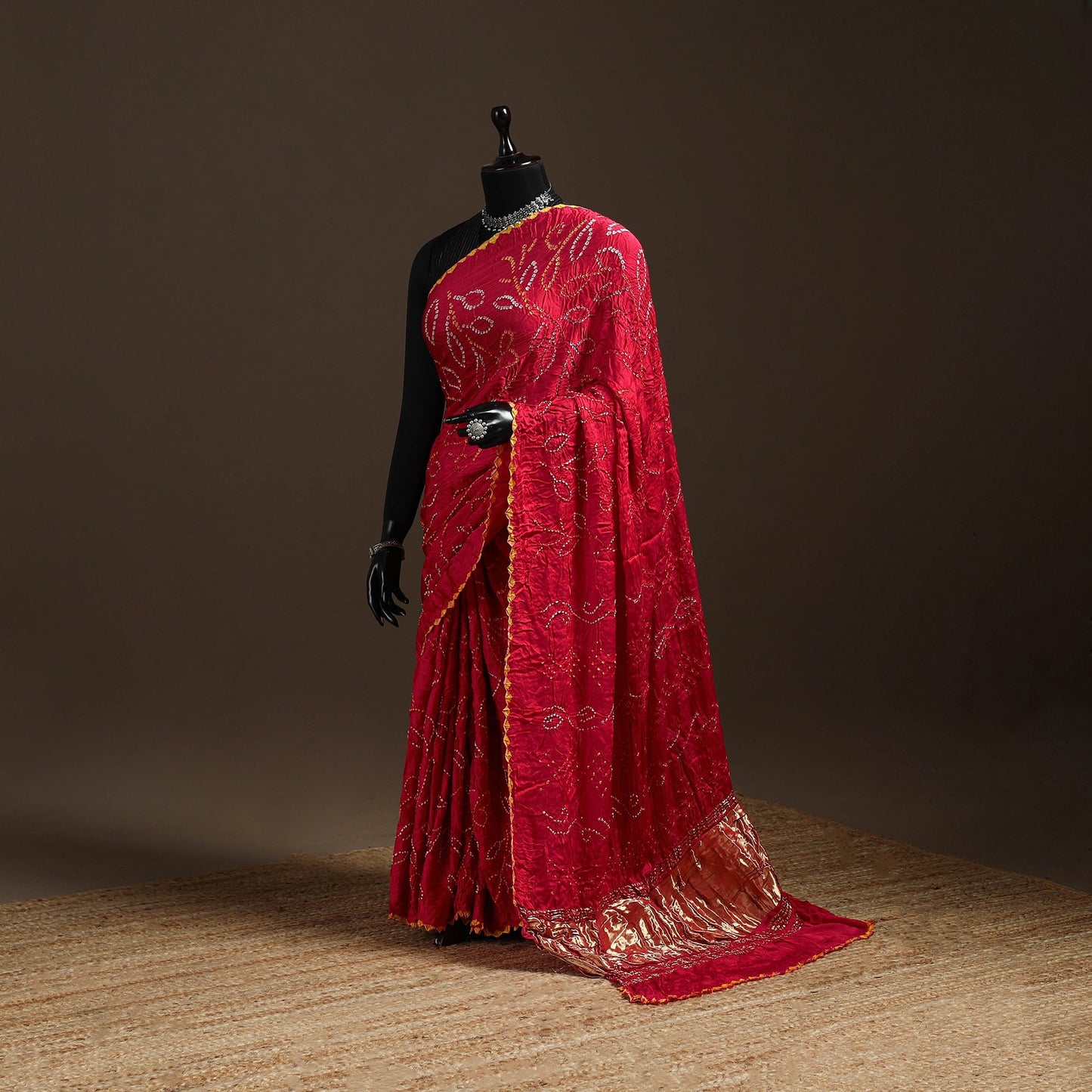 Pink - kutch tie-dye modal silk bandhani saree with zari