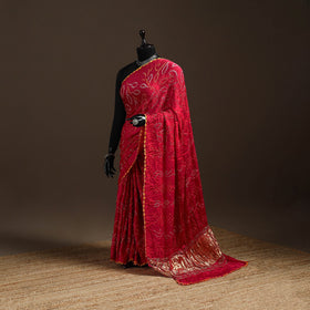Pink - kutch tie-dye modal silk bandhani saree with zari
