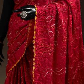 Pink - kutch tie-dye modal silk bandhani saree with zari