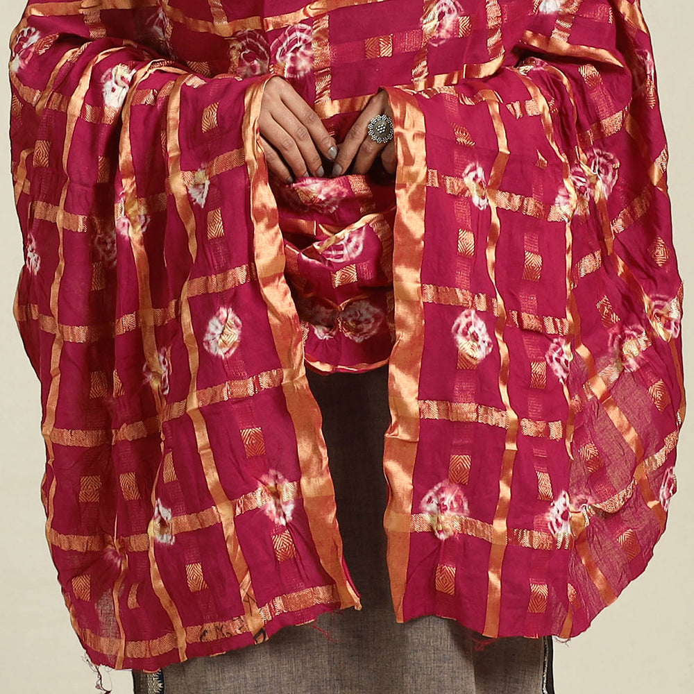 Buy Pink Kutch Tie-Dye Mul Cotton Bandhani Dupatta