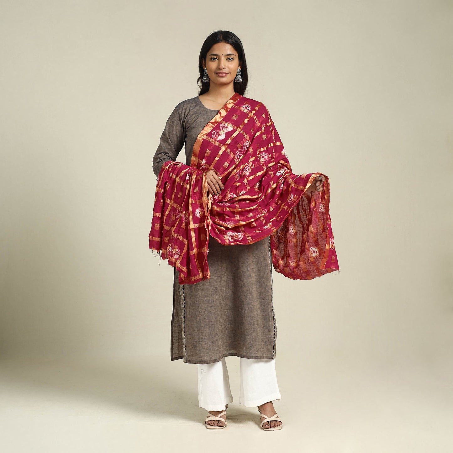 Buy Pink Kutch Tie-Dye Mul Cotton Bandhani Dupatta