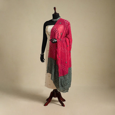 Pink - kutch tie-dye mul cotton bandhani dupatta 13