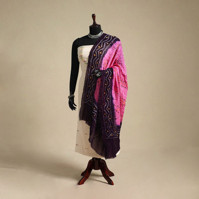Pink - kutch tie-dye mul cotton bandhani dupatta 90