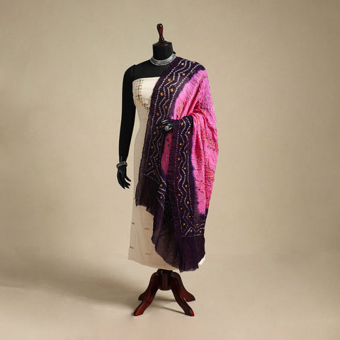 Pink - kutch tie-dye mul cotton bandhani dupatta 90