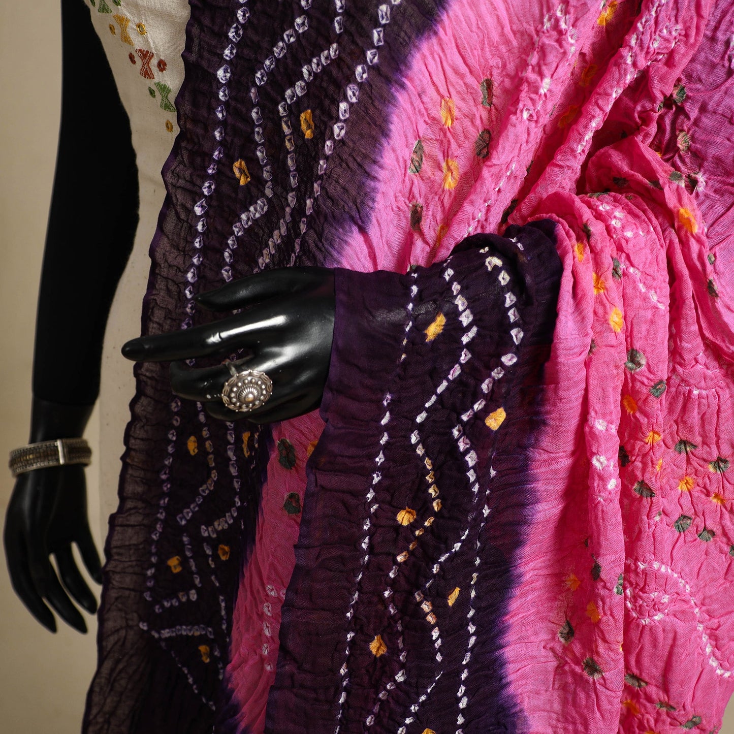 Pink - kutch tie-dye mul cotton bandhani dupatta 90