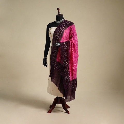 Pink - kutch tie-dye mul cotton bandhani dupatta 92