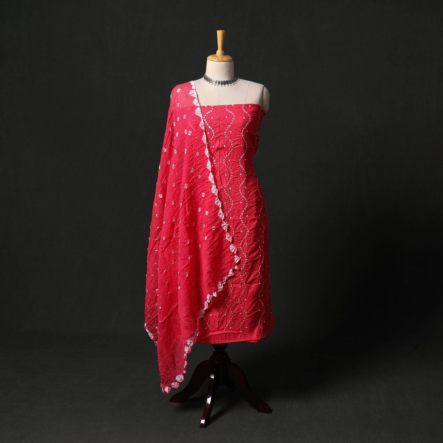 Kutch tie-dye satin cotton bandhani 3pc unstitched dress