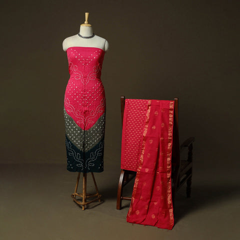 Kutch tie-dye satin cotton bandhani 3pc unstitched dress