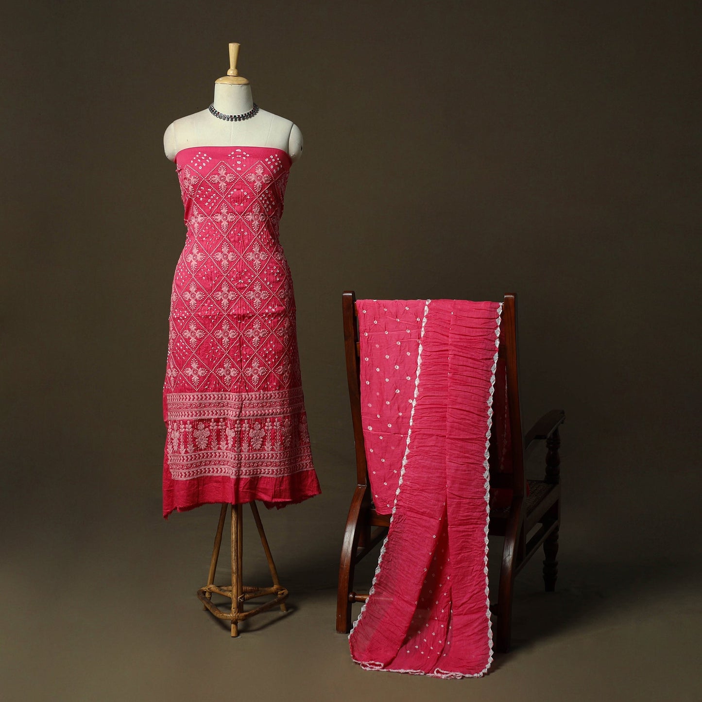 Kutch tie-dye satin cotton bandhani 3pc unstitched dress