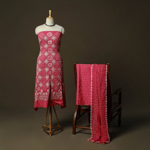 Kutch tie-dye satin cotton bandhani 3pc unstitched dress