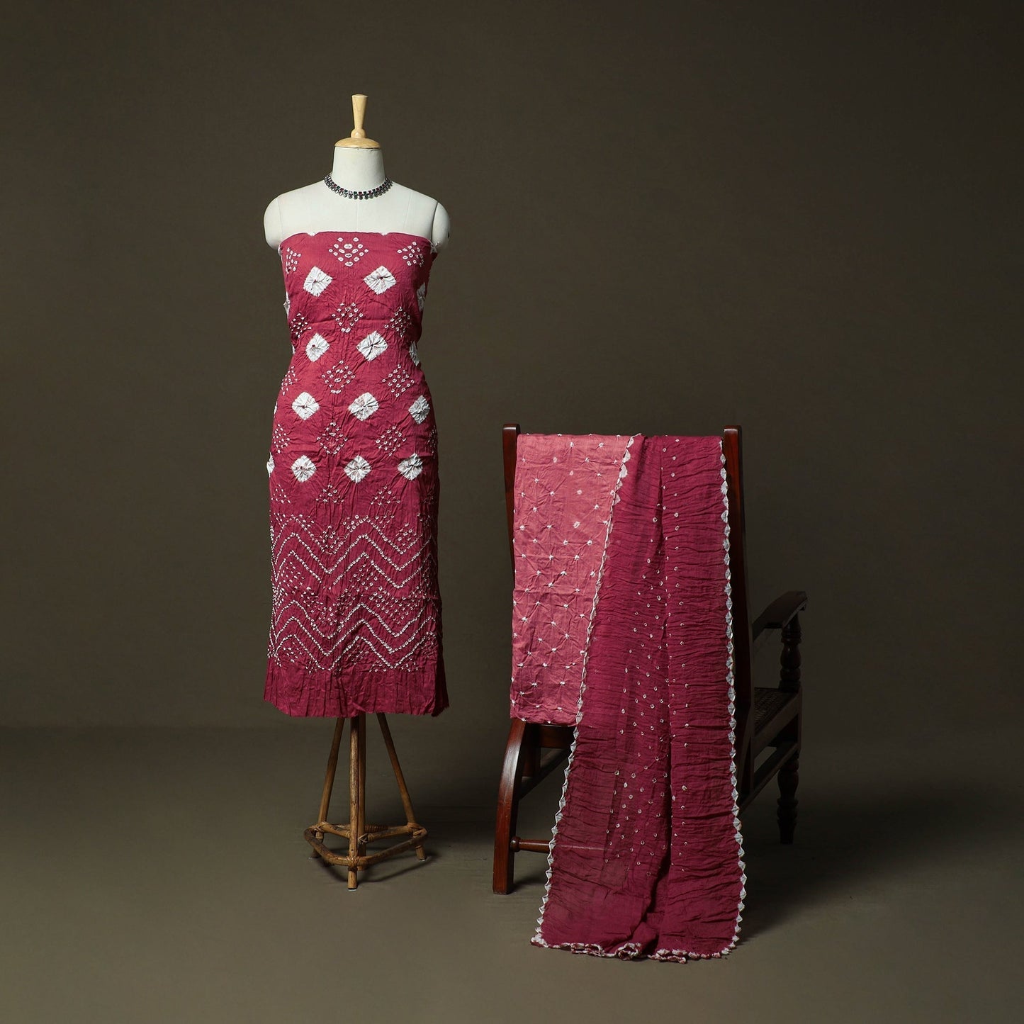 Kutch tie-dye satin cotton bandhani 3pc unstitched dress