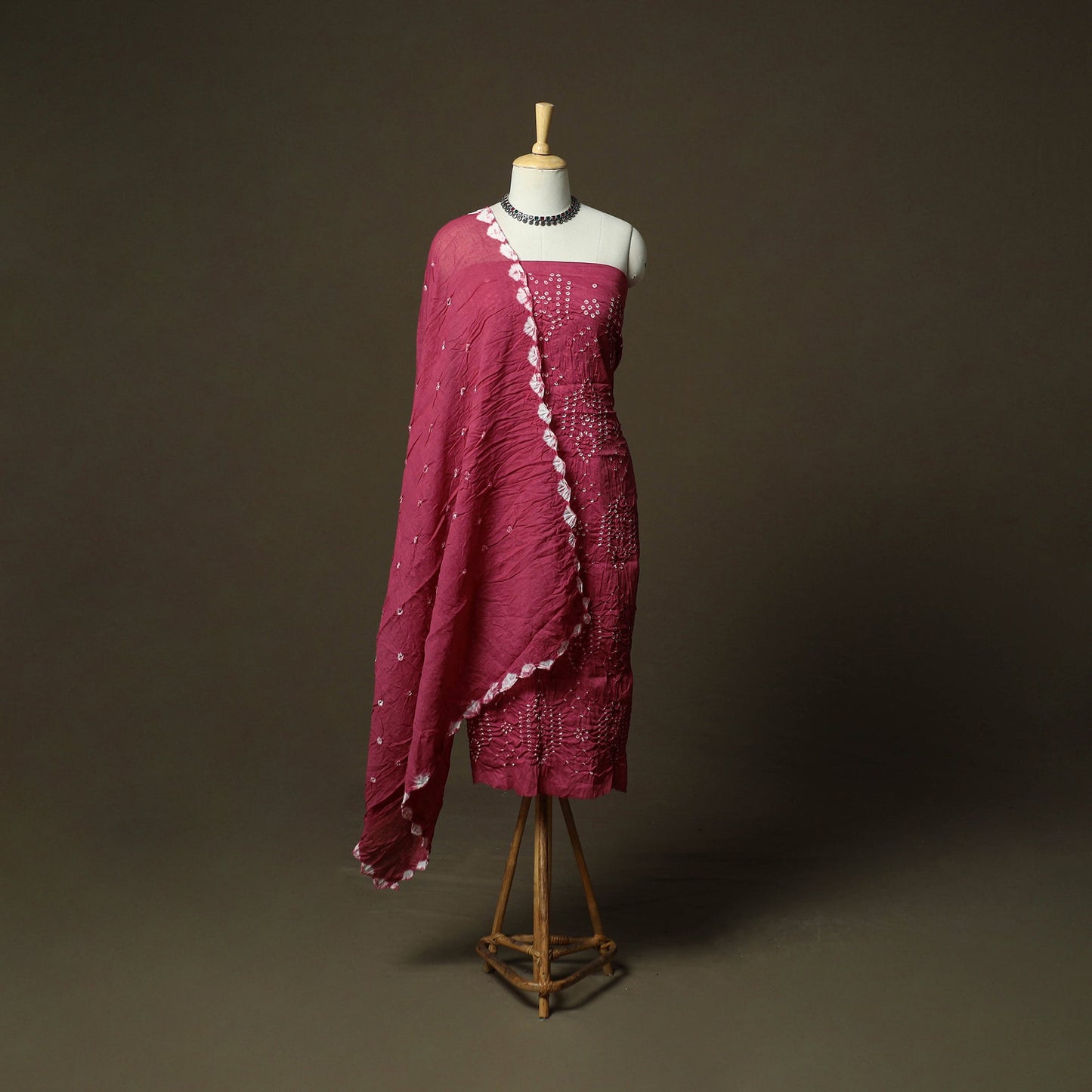 Kutch tie-dye satin cotton bandhani 3pc unstitched dress