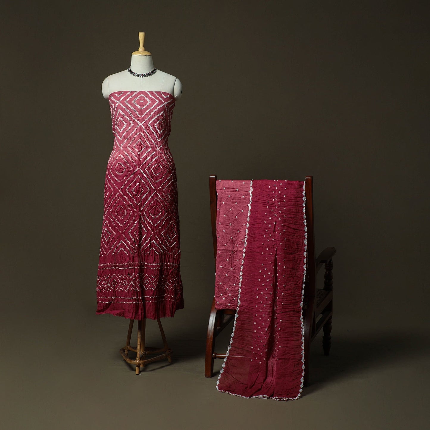 Kutch tie-dye satin cotton bandhani 3pc unstitched dress