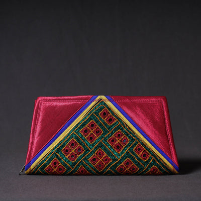 Pink Kutchi Embroidery Mirror Work Clutch