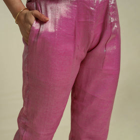 Pink Lace Work Fine Tissue Zari Plain Anarkali Kurta Set for Women