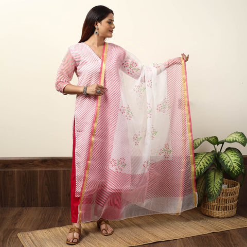 Pink - leheriya printed kota doria kurta with palazzo &