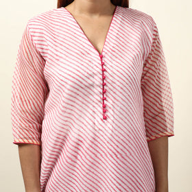 Pink - leheriya printed kota doria kurta with palazzo &