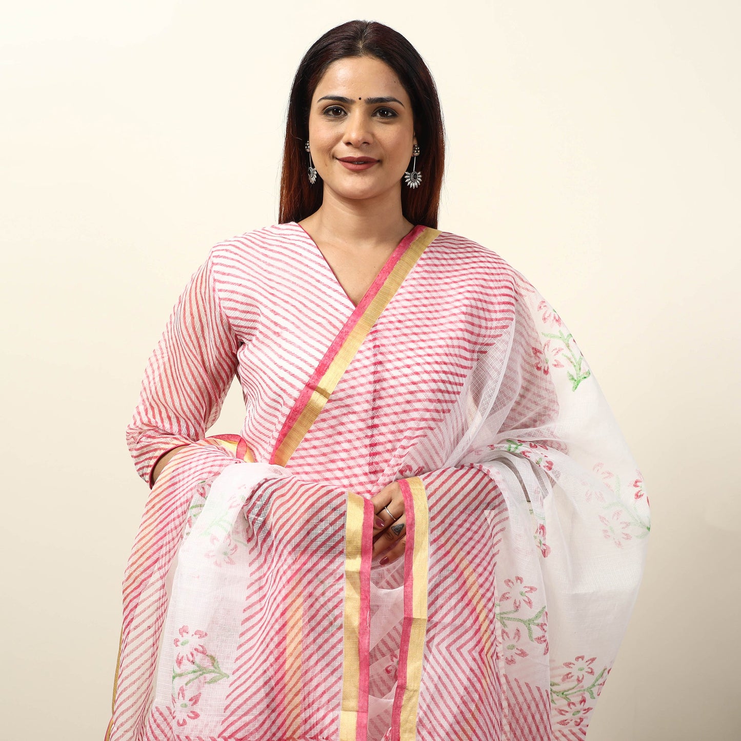 Pink - leheriya printed kota doria kurta with palazzo &