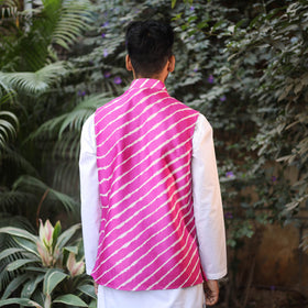 Leheriya Tie & Dye Chanderi Silk Handloom Pink Nehru Jacket