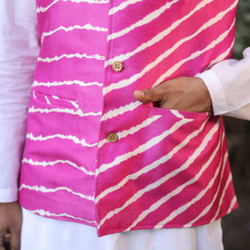 Leheriya Tie & Dye Chanderi Silk Handloom Pink Nehru Jacket