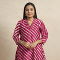 Pink - leheriya tie-dye chanderi silk a-line kurta