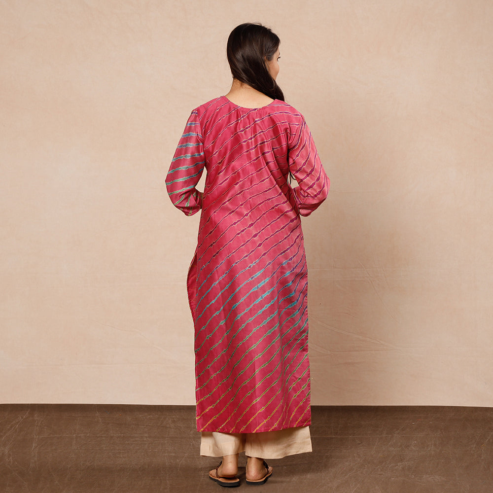Buy Leheriya Tie-Dye Chanderi Silk Long Kurta for Women