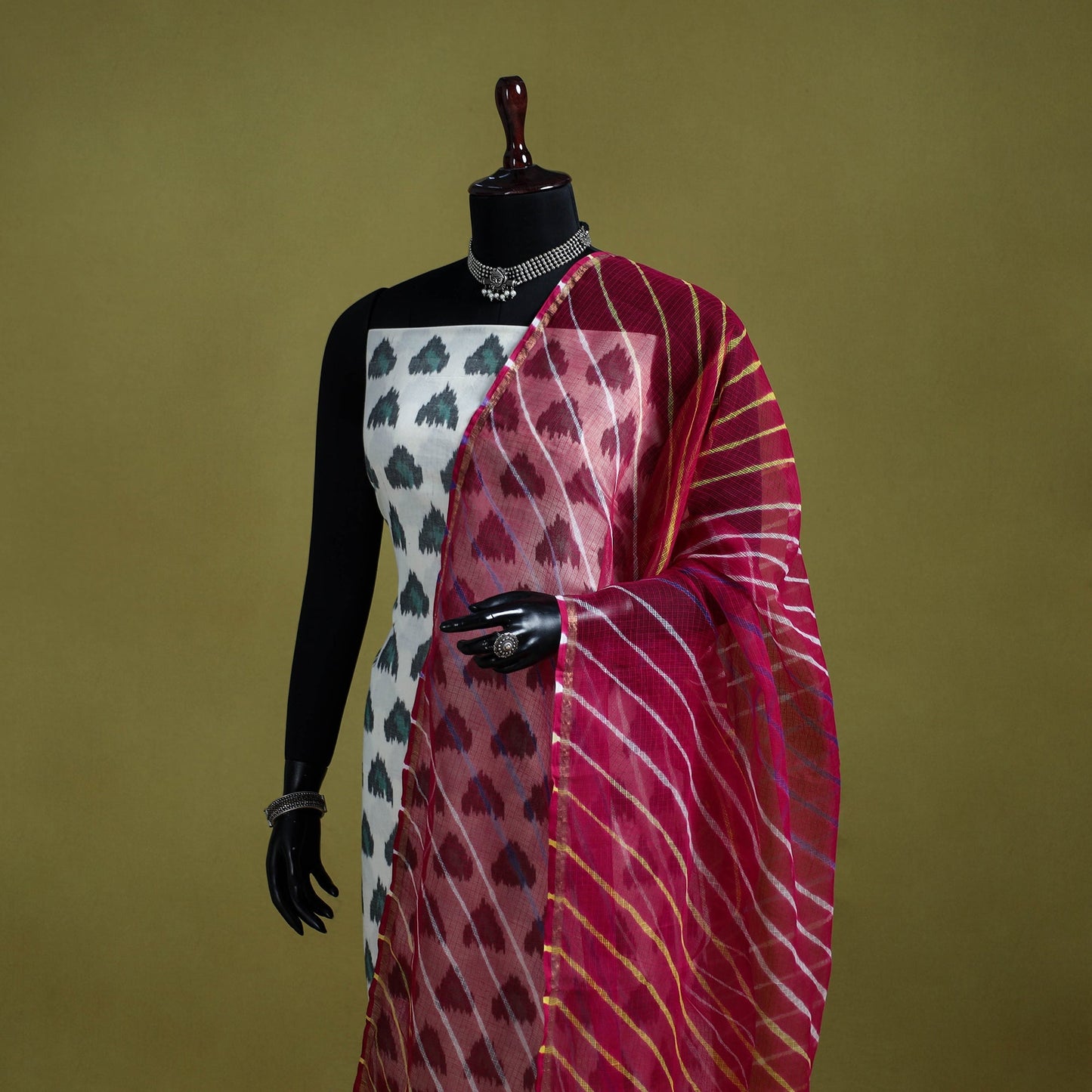 Pink - tie-dye kota doria cotton leheriya dupatta 14