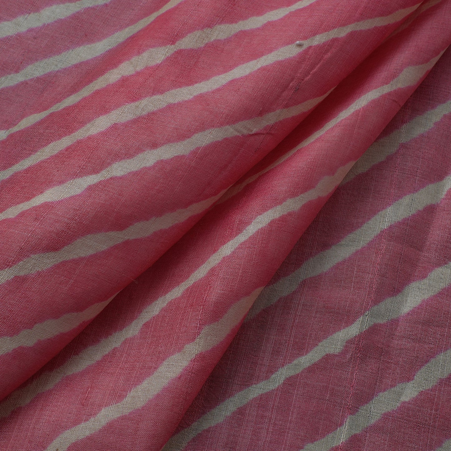 Pink Leheriya Tie-Dye Tussar Silk Handloom Fabric