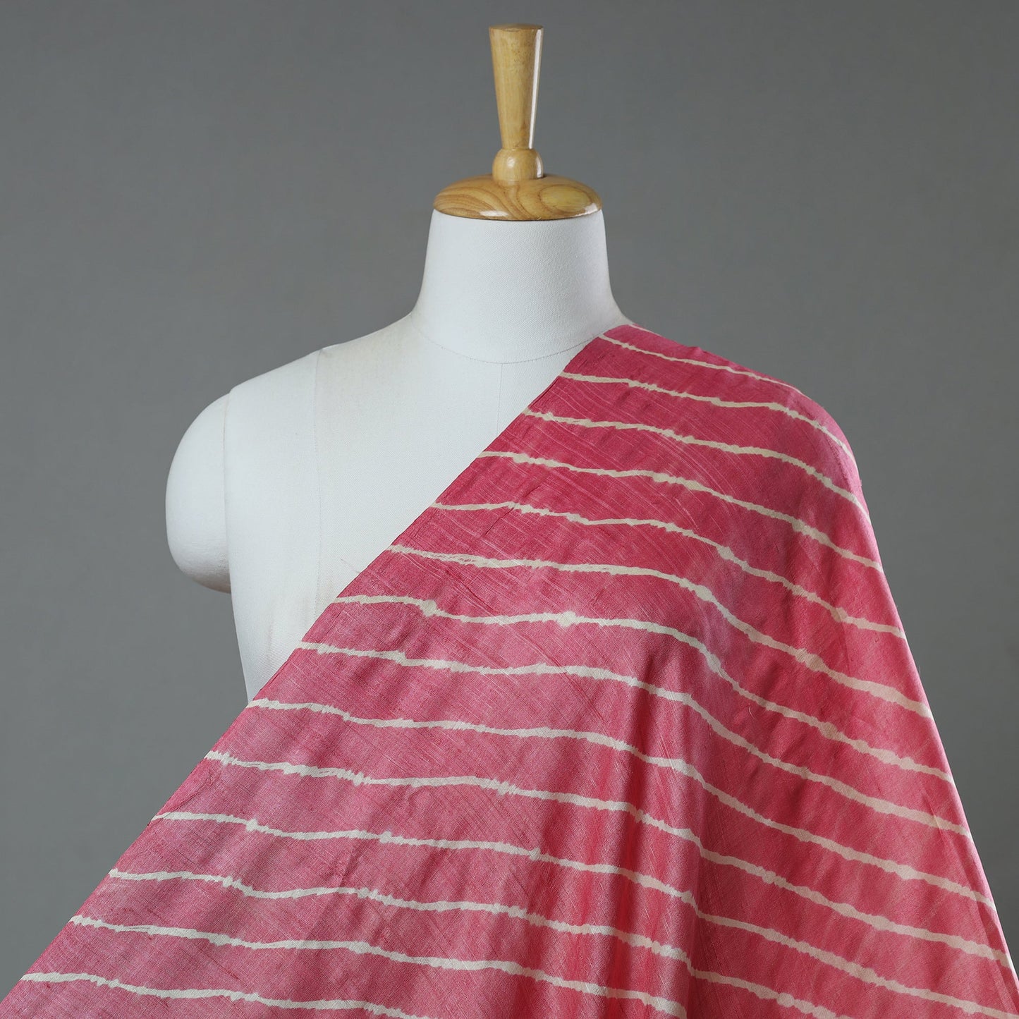 Pink Leheriya Tie-Dye Tussar Silk Handloom Fabric