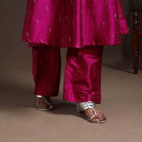Pink - a-line buti work spun dupion silk plain kurta set