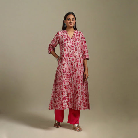 A-line cotton hand batik kurta for women 17 - handcrafted